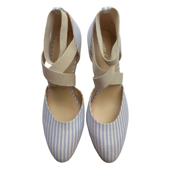 Violet & Red Lynda Blue and White Stripe Espadrille Wedge with Ankle Strap - Picture 3 of 5